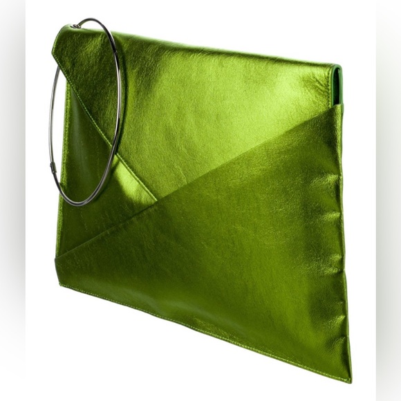 MM6 Maison Margiela Large Green Metallic Envelope Clutch with Ring - Picture 3 of 5